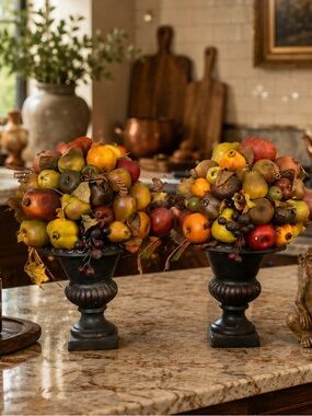 Decorative Faux Fruit Topiary Pair - Multicolor